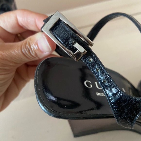 Tom Ford for Gucci lucite wedge block heels. Black patent leather. - Picture 4 of 9